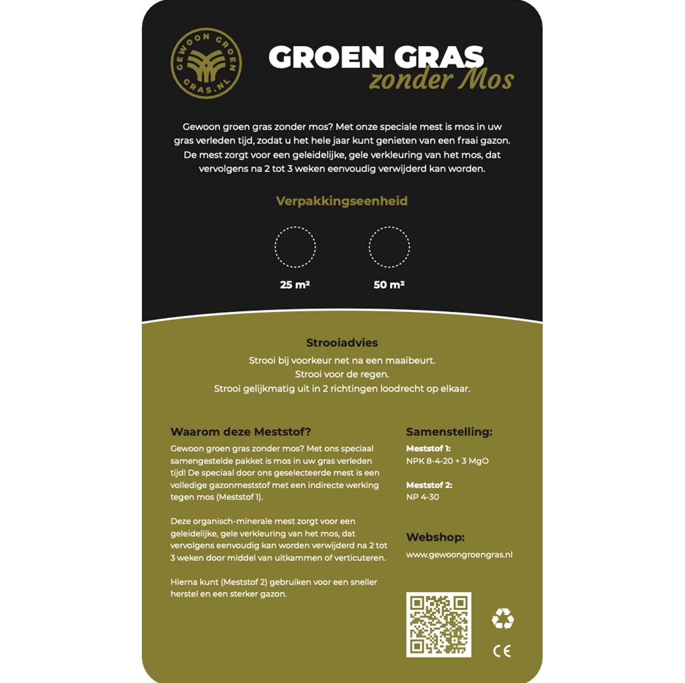 Groen gras zonder mos etiket