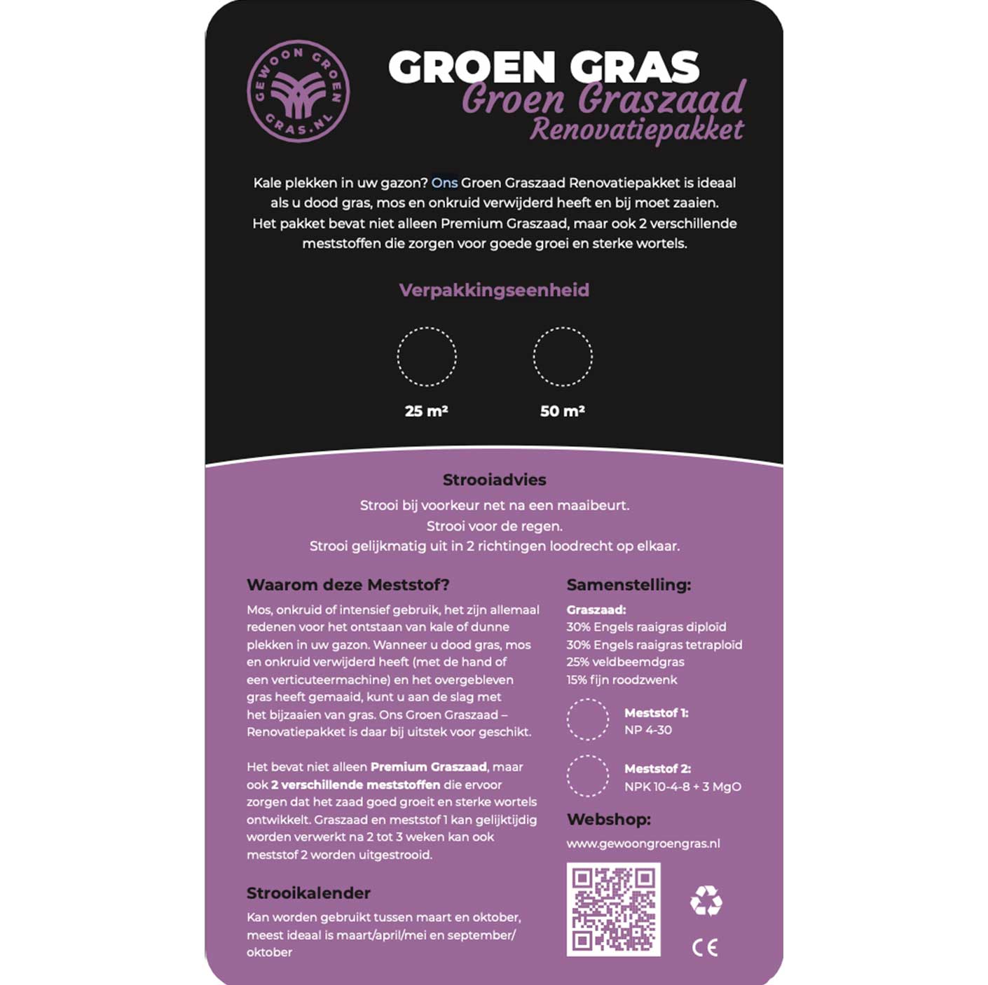 Groen gras graszaad renovatiepakket etiket 001