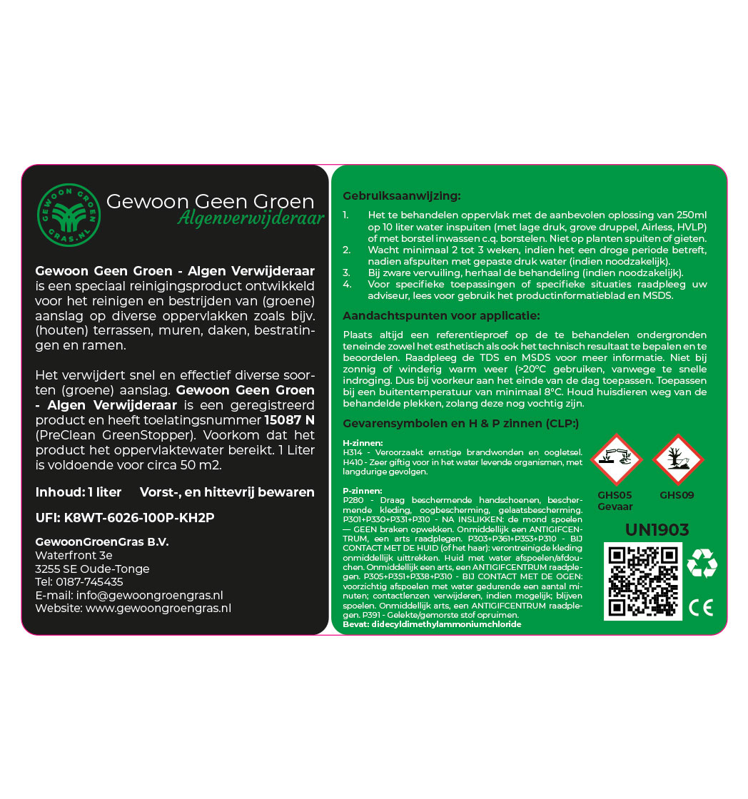 Gewoon Geen Groen - Algenverwijderaar etiket